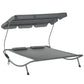 Double Patio Lounger with Adjustable Canopy, Outdoor Daybed Hammock Lounger with Headrest Pillows, Two Moving Wheels for Poolside, Garden, Grey