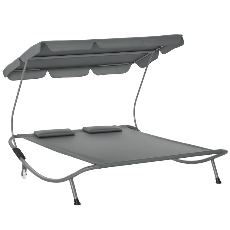 Grey Daybed Hammock Lounger with Headrest Pillows