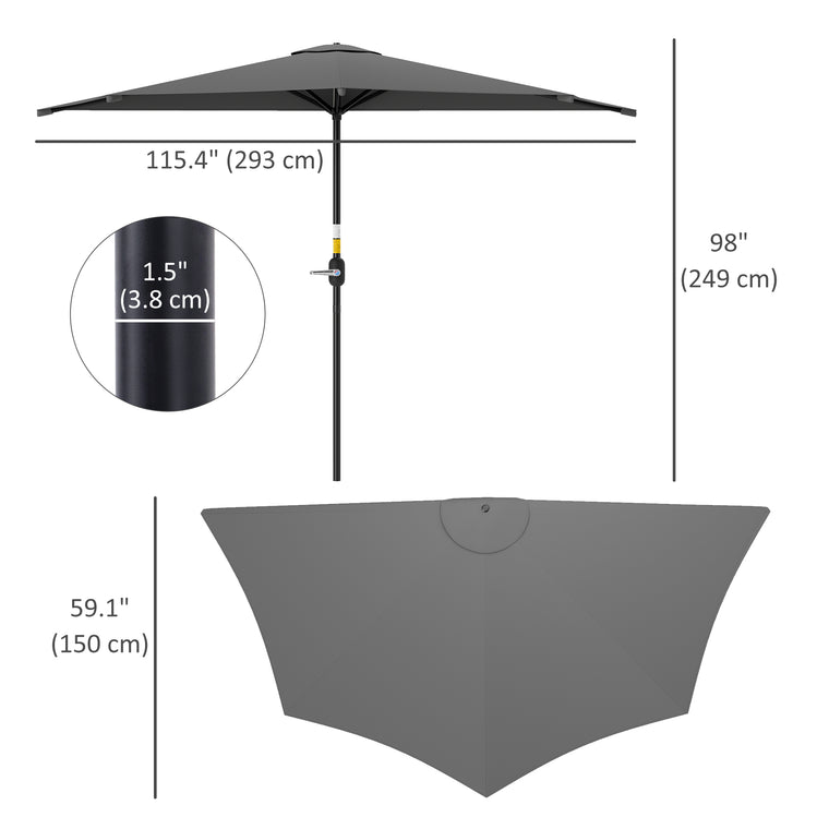 9.8ft Dark Grey Semi Round Half Umbrella with Top Vent
