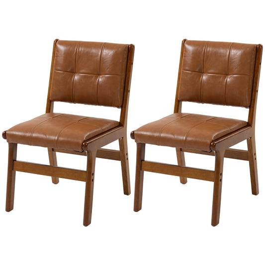 Tufted PU Leather Dining Chairs Set of 2 - Brown