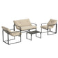 4 Piece Outdoor Furniture Set, Patio Conversation Set with Tempered Glass Table, Loveseat, 2 Chairs and Cushions, Beige