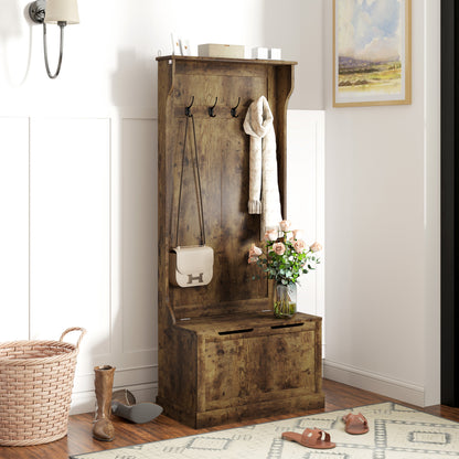 4-in-1 Hall Tree with Shoe Storage and Bench - Rustic Brown