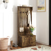 4-In-1 Hall Tree with Coat Rack, Top Shelf, Shoe Storage and Bench Seat, Entryway Bench with 4 Hooks, Rustic Brown