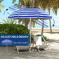 5.7' Beach Umbrella for Travel with Tilt, Adjustable Height, 2 Cup Holders, Hook, Vent, Ruffles, Blue and White