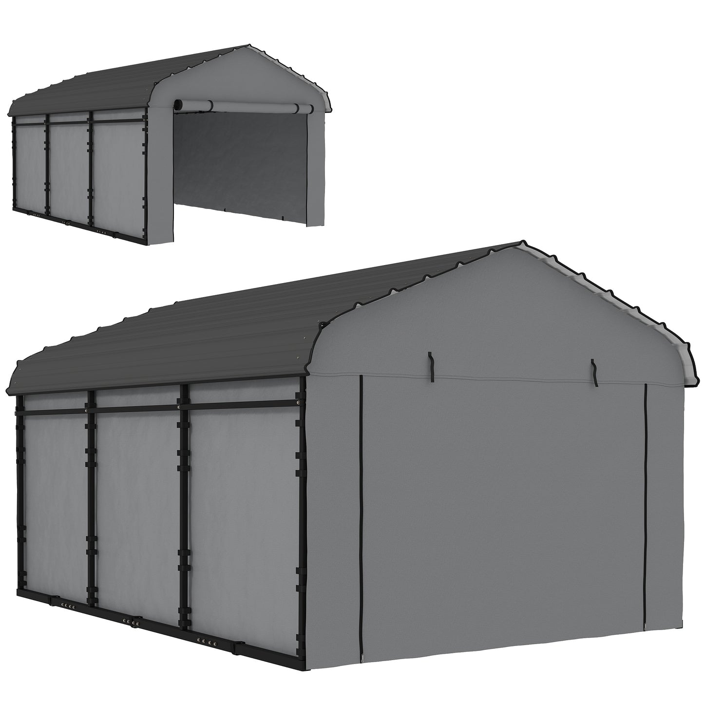 Metal Carport, Heavy Duty Garage Car Shelter with Galvanized Metal Roof and Removable Sidewalls, Light Grey