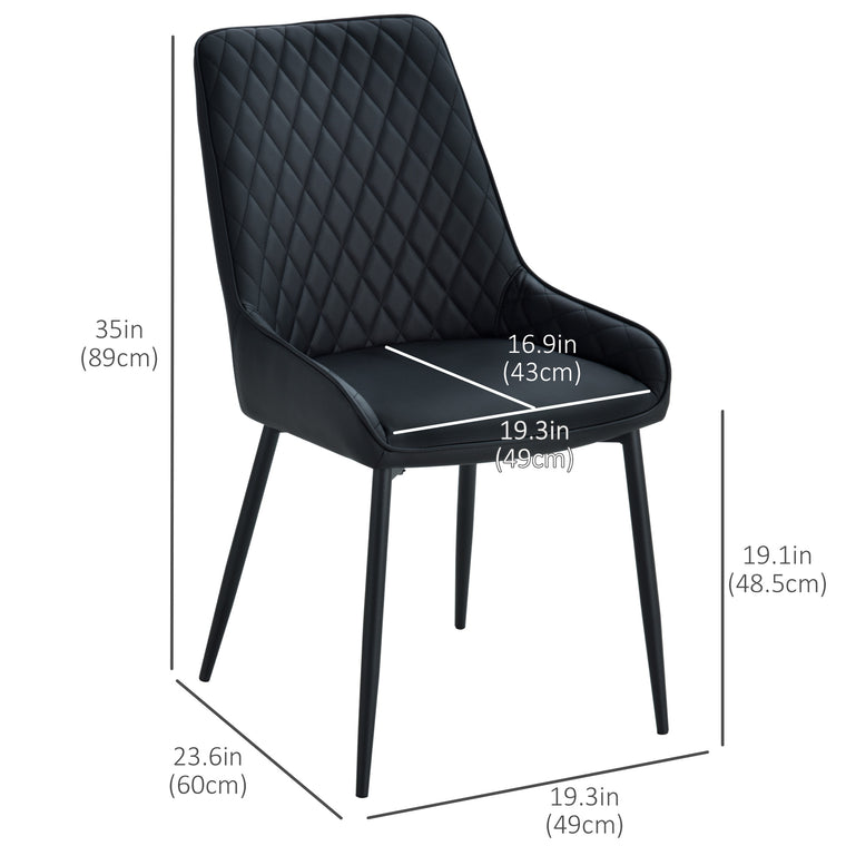 Set of 2 Tufted Dining Chairs with Steel Legs - Black