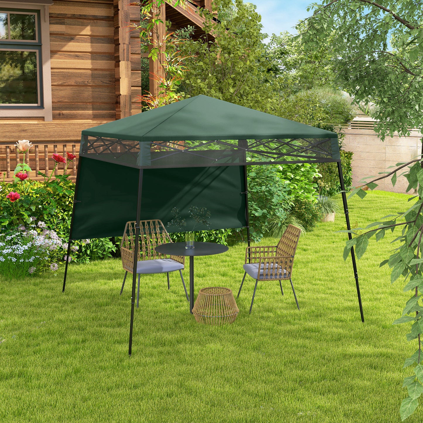 7' x 7' Green Pop-Up Canopy Tent with Backpack & Inclined Legs