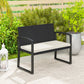2 Seater Outdoor Bench, Rattan Garden Bench Loveseat with Cushion, Armrests, Steel Frame for Patio, Porch, Beige