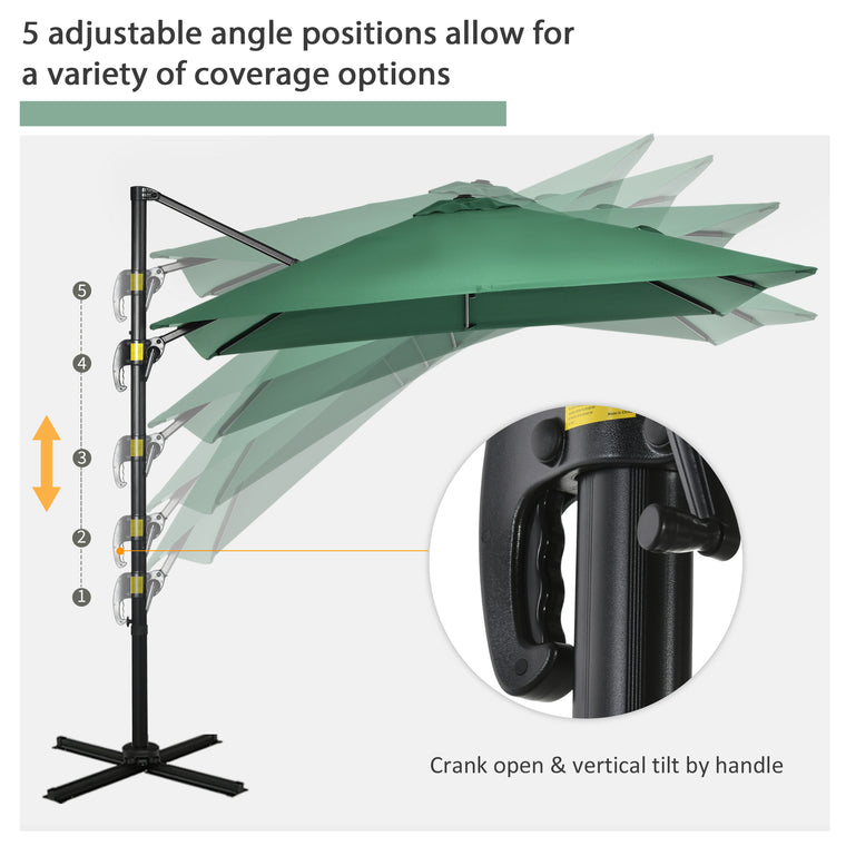 8' x 8' Green Square Cantilever Umbrella with 360° Rotation