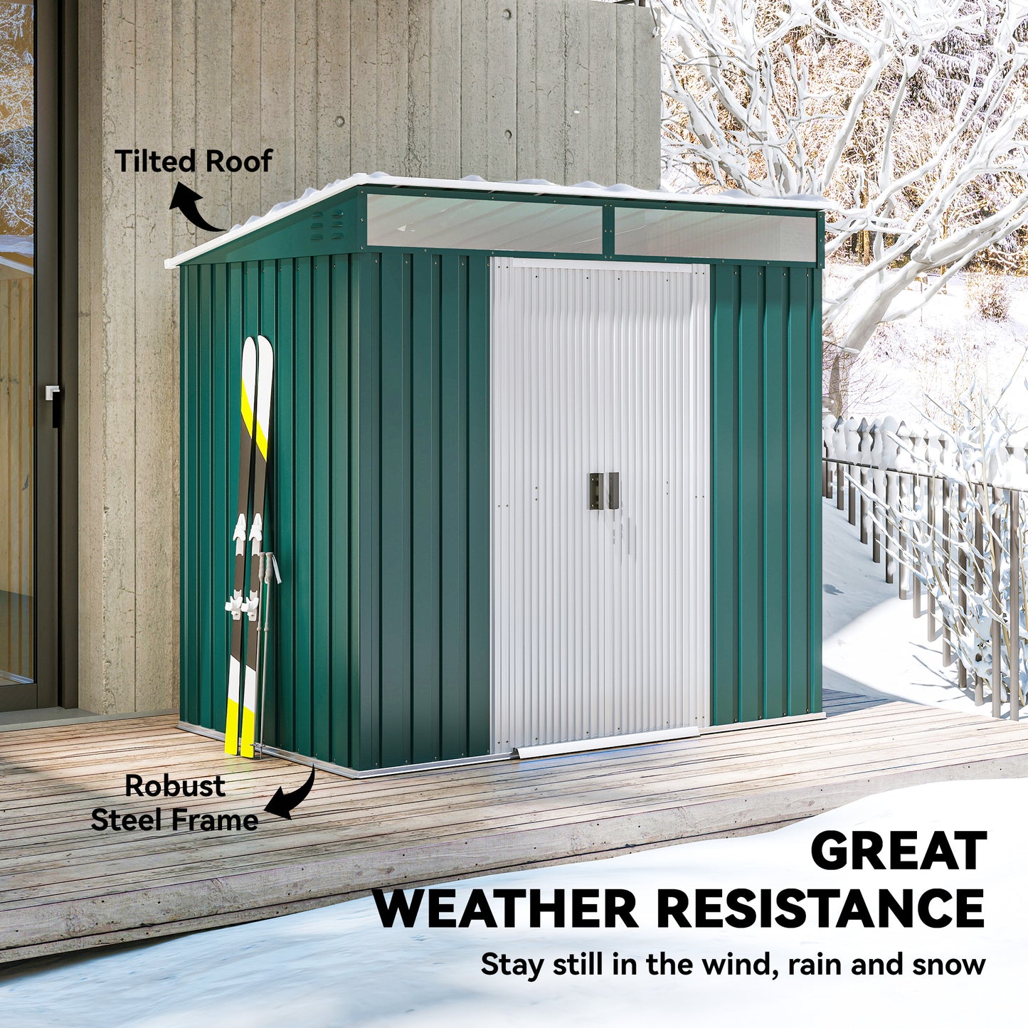 6.5' x 4' Storage Shed with Sliding Doors and Foundation Kit