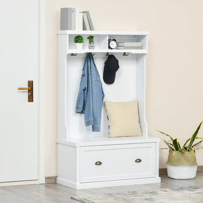 64.5" Hall Tree with Storage Drawer and 4 Hooks - White