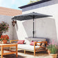 9ft Dark Grey Half Patio Umbrella with Solar LED Lights