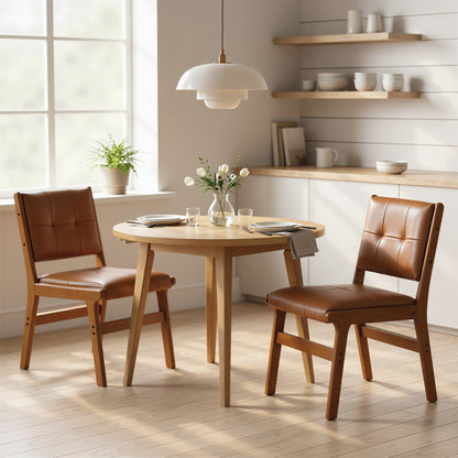 Tufted PU Leather Dining Chairs Set of 2 - Brown