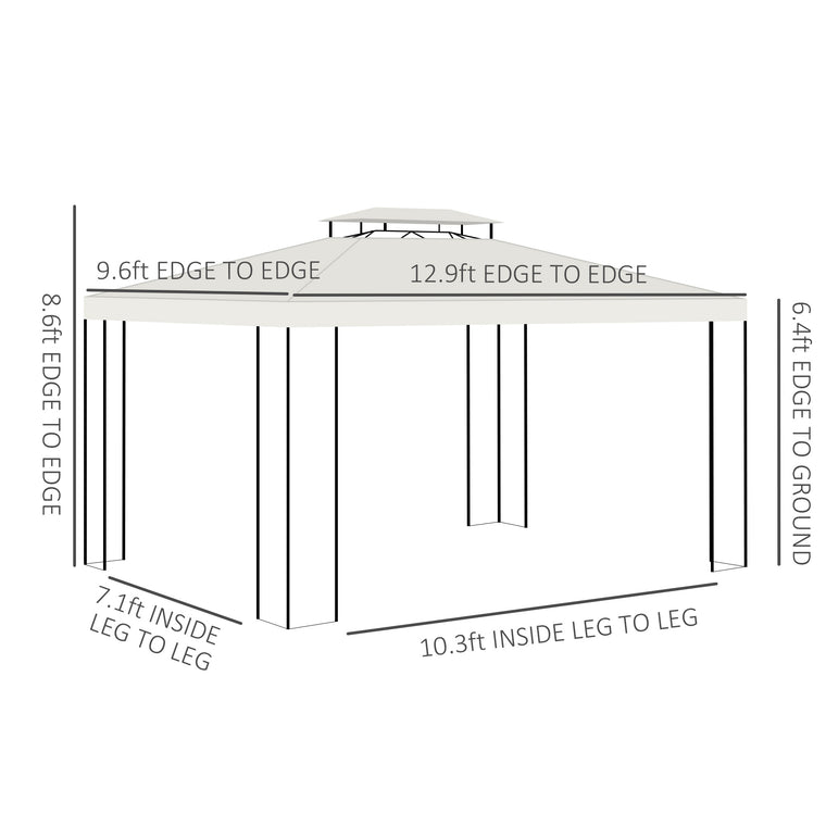10' x 13' White Double Roof Patio Gazebo with Screen Corners