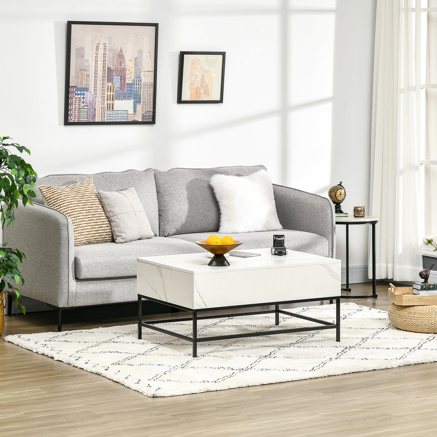 Lift Top Coffee Table with Hidden Storage Compartment Lift Tabletop Center Table for Living Room, White