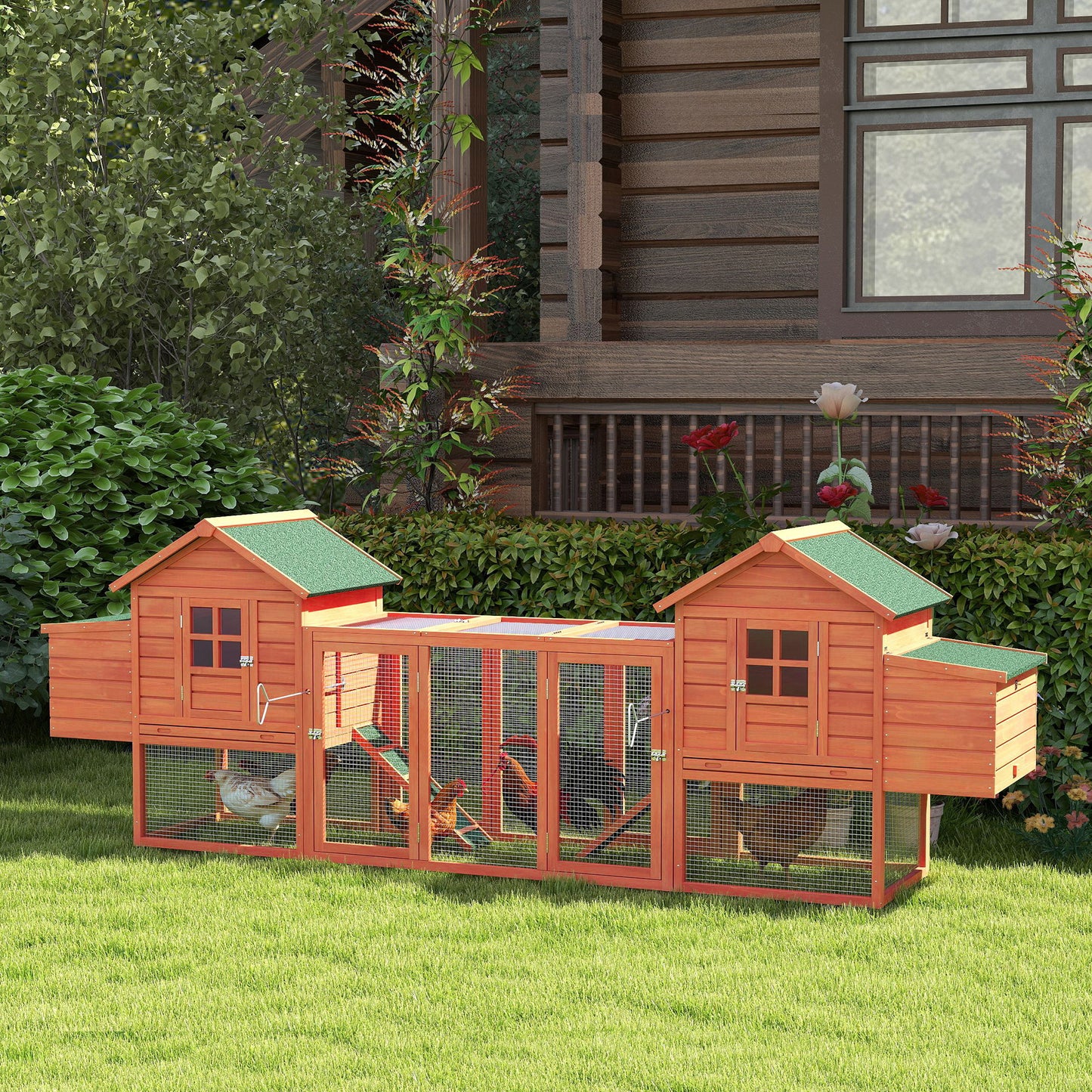 123" Extra Large Chicken Coop Wooden Poultry House Rabbit Hutch Hen Backyard with Outdoor Run Ramps and Nesting Boxes, Orange