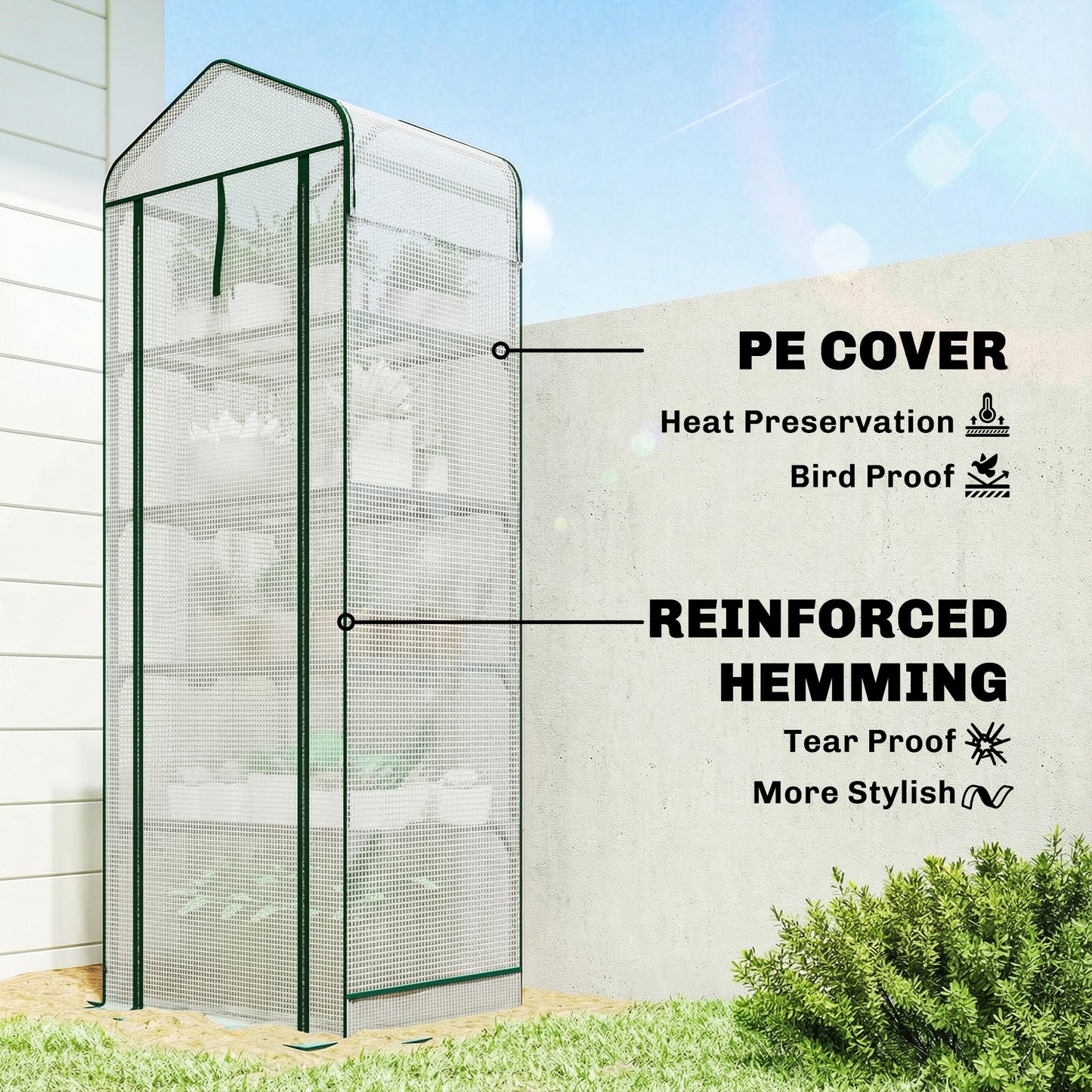 Mini Greenhouse with Screen Roof, Portable Small Greenhouse with Roll-Up Zipper Door