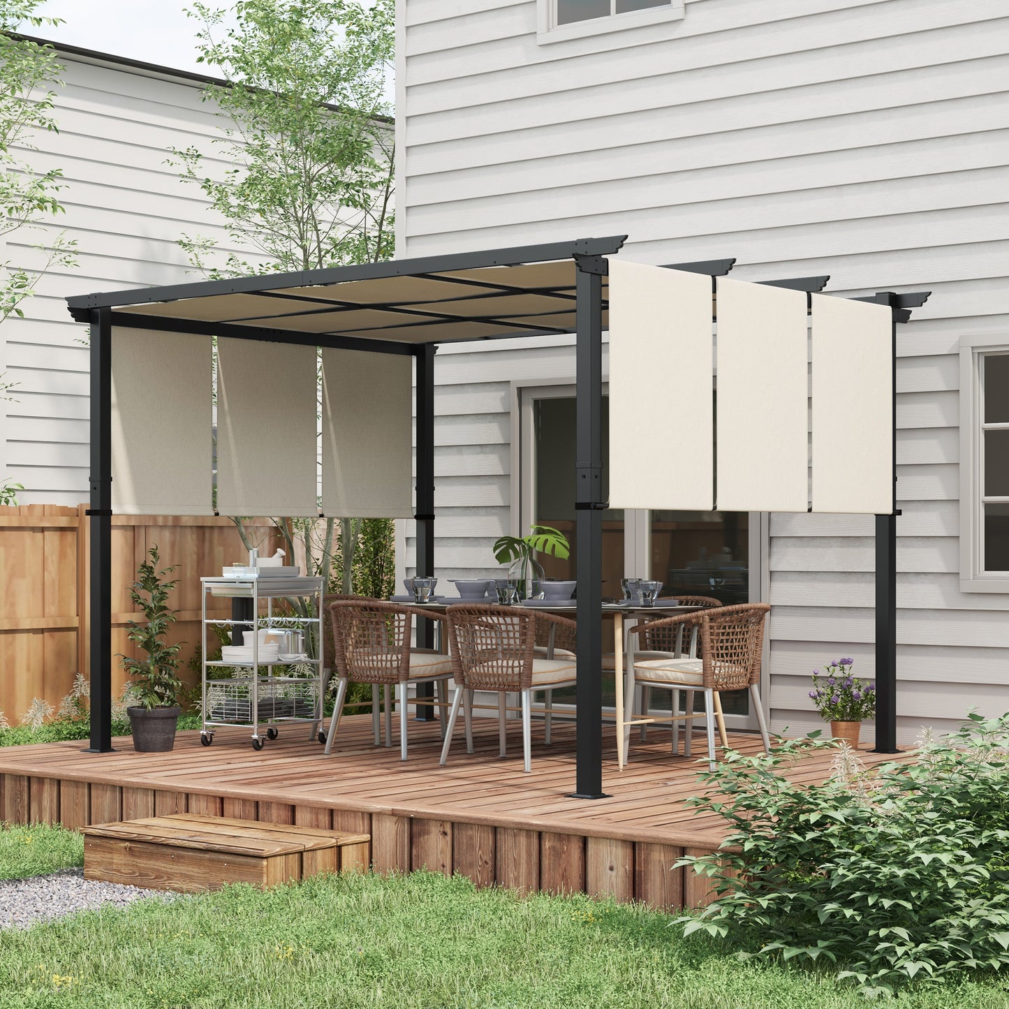 Metal Pergola, Outdoor Pergola with Retractable Canopy, for Garden, Patio, Backyard, Deck