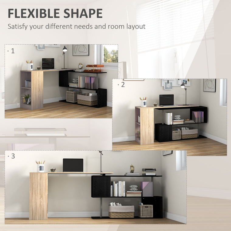 55" L-Shaped Corner Computer Desk with 3-Tier Shelves