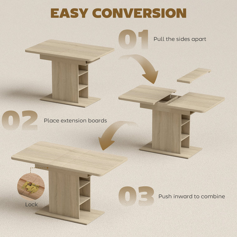 Extendable Dining Table for 4-6 with 6 Shelves - Natural Wood