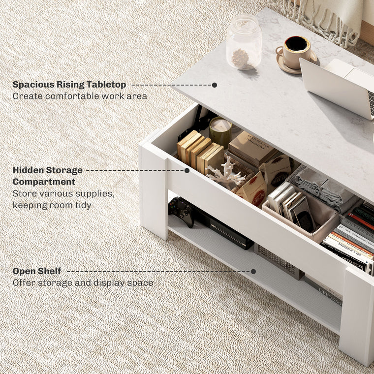 Lift-Top Coffee Table with Hidden Storage - White