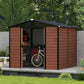 8' x 7' Outdoor Storage Shed, Galvanized Steel Metal Garden Shed with Lockable Doors, Floor Frame, Vents, Lock and Gloves for Backyard, Lawn, Patio, Teak