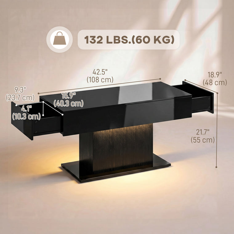 LED Coffee Table with 2 Drawers and Remote