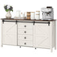 60" Buffet Cabinet, Farmhouse Sideboard with Sliding Barn Doors, Drawers and Adjustable Shelves, Cream White