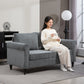 Vintage Loveseat, Upholstered Love Seat Furniture, Fabric 2 Seater Sofa with Rolled Arms, Rubber Wood Legs, Grey