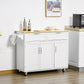 48" Kitchen Island with Storage and Solid Wood Top, Rolling Kitchen Cart on Wheels with 2 Storage Drawers, 3 Doors and Towel Rack for Dining Room, White