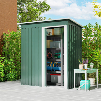 5' x 3' Steel Garden Shed with Sliding Doors and Sloped Roof