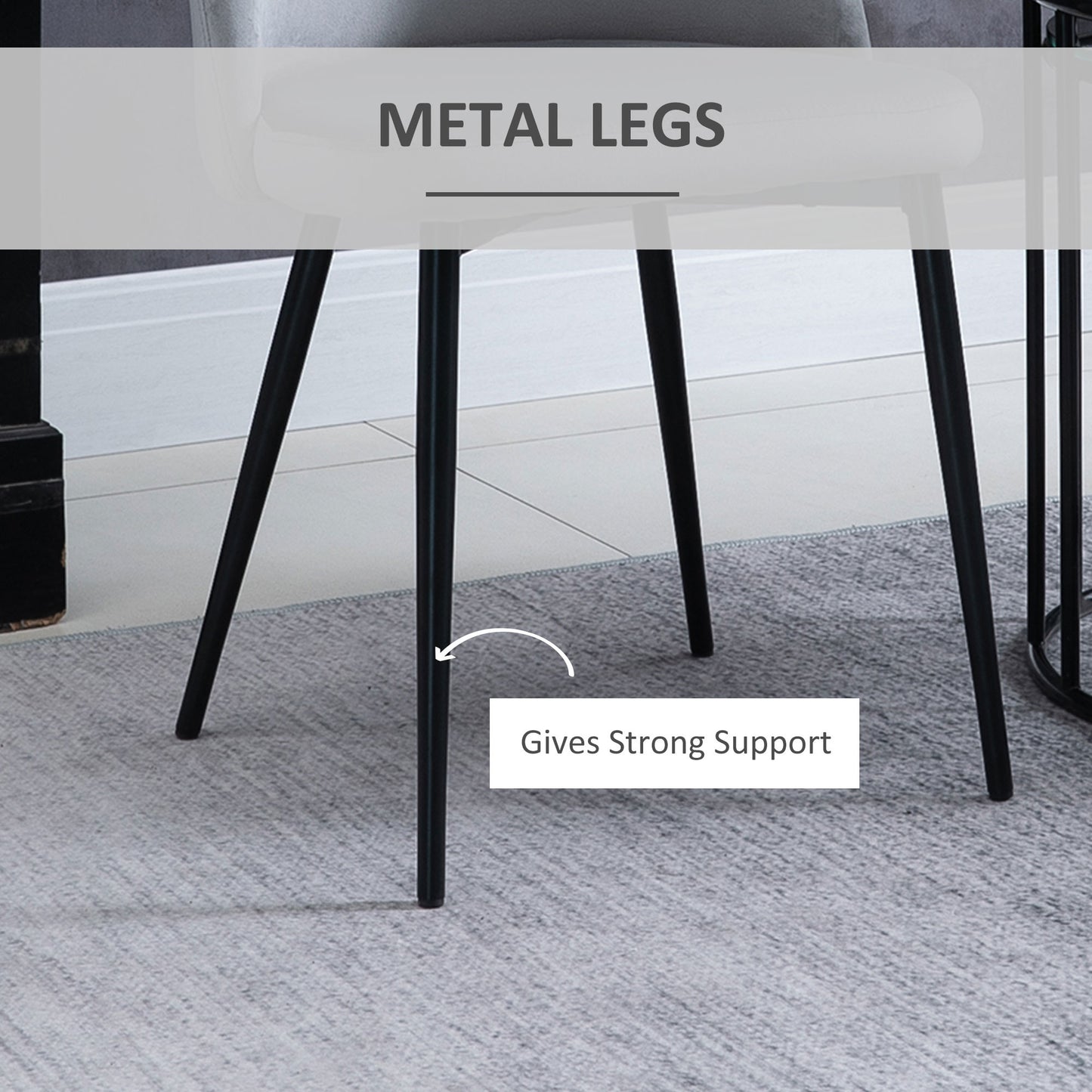 Set of 2 Mid-Back Dining Chairs, Velvet-touch Upholstered Kitchen Chairs for Living Room and Dining Room, Grey