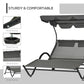 Outdoor Patio Chaise Lounge Chair, Patio Sun Lounger w/ Sunshade Roof, for Two People with Wheels and Breathable Sling Mesh Bed, Pillows, Dark Gray