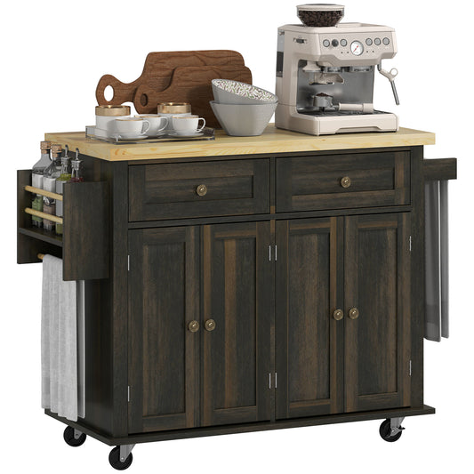 Rolling Kitchen Island with Rubber Wood Top - Brown Oak