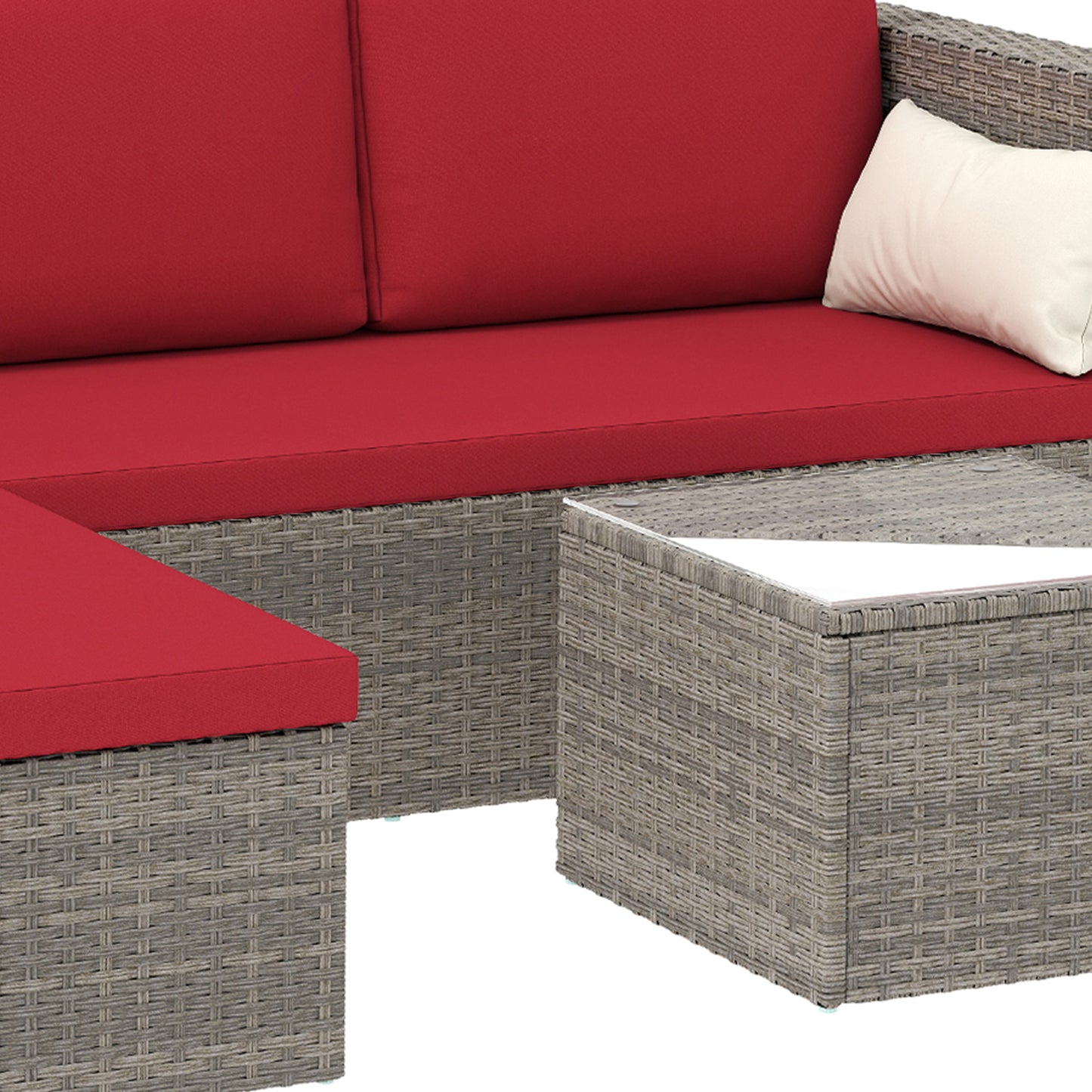 3pcs Modern Rattan Sofa Set, Wicker Patio Furniture Set with Coffee Table, Cushions, Pillows
