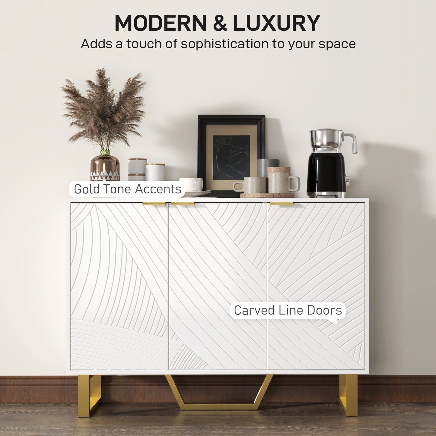 Sideboard Buffet Cabinet with Adjustable Shelves, Living Room Cabinet, TV Cabinet for 50 Inch TV, White