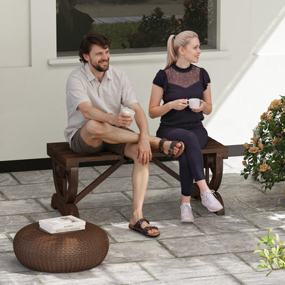 Brown Rustic Wood Wheel Garden Bench for 2
