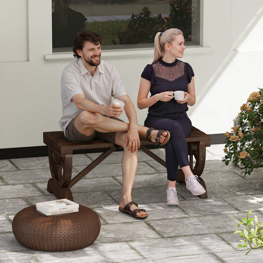 Rustic Wood Wheel Outdoor Garden Bench for 2-Person with a Unique Wheel Design on the Legs & Strong Build, Brown