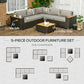 6 Pieces Outdoor Rattan Patio Furniture Set with Corner Sofa, Wood-Plastic Coffee Table, Navy Blue