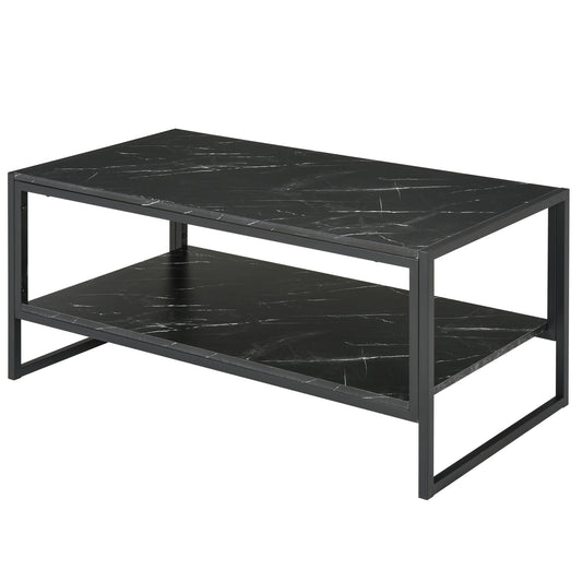 2-Tier Coffee Table with Storage Shelf - Black