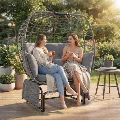 Double Glider Egg Chair with Cushions and Pillows