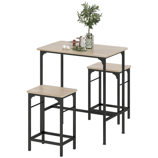 3-Piece Bar Table Set for 2 with Stools - Natural Wood