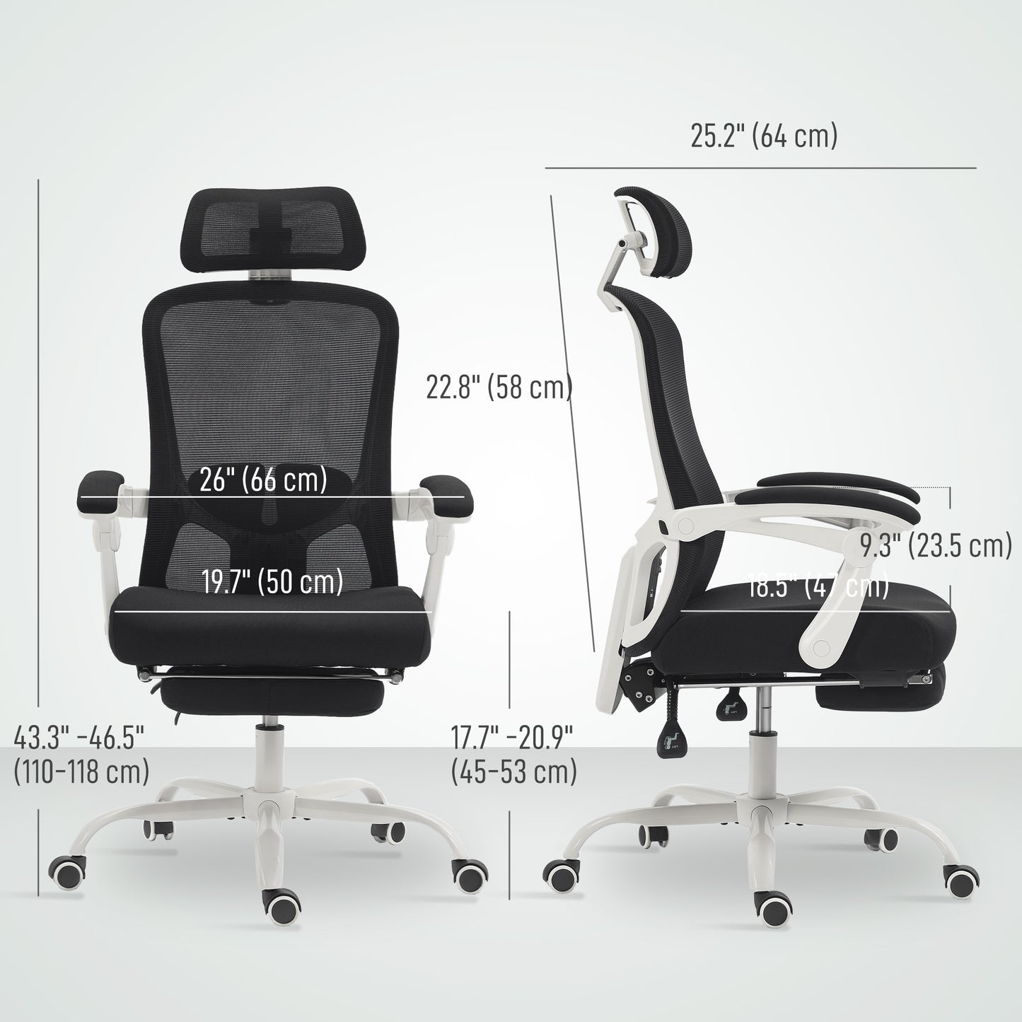 Ergonomic Office Chair, Mesh Reclining Desk Chair with Adjustable Lumbar Support, Headrest, Black