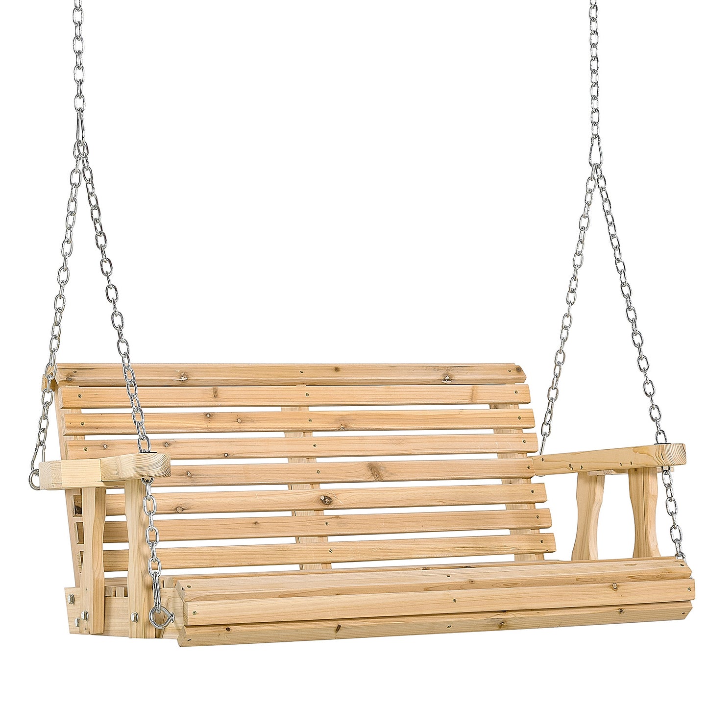 2 Seater Porch Swing Wooden Patio Swing Chair Seat with Cup Holder and Chains Outdoor Swing Bench for Garden Yard, White