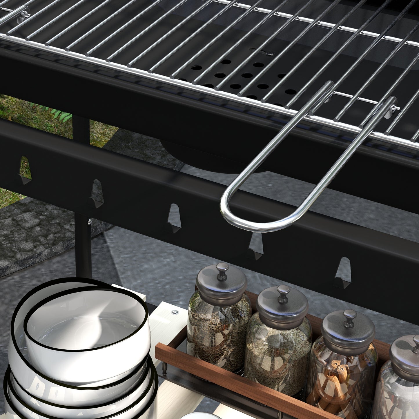 Charcoal Barbecue Grill with Adjustable Grill Height, Portable BBQ Trolley with Ash Catcher and Wheels, Black