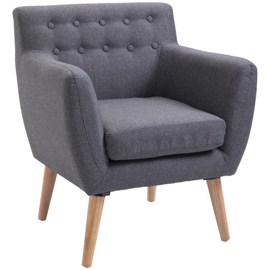 Mid-Century Linen Accent Chair with Wood Frame - Light Grey