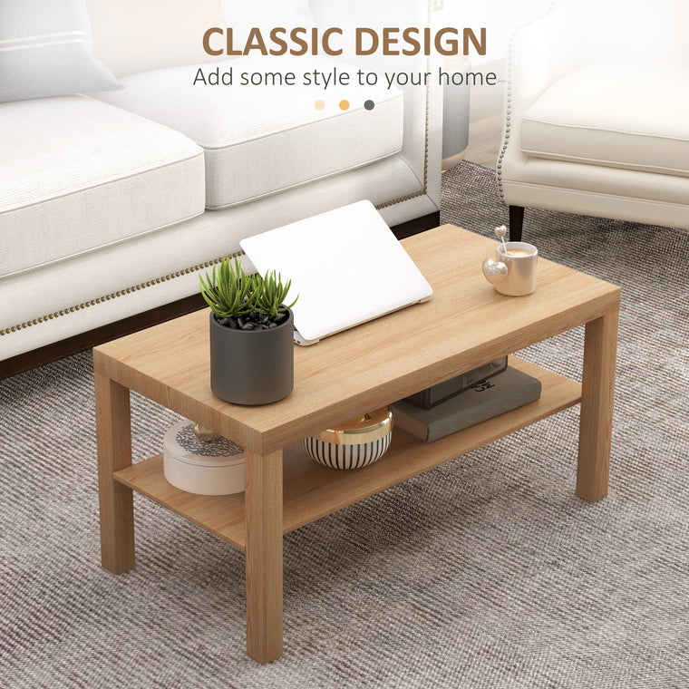 2-Tier Coffee Table with Storage Shelf - Natural Wood