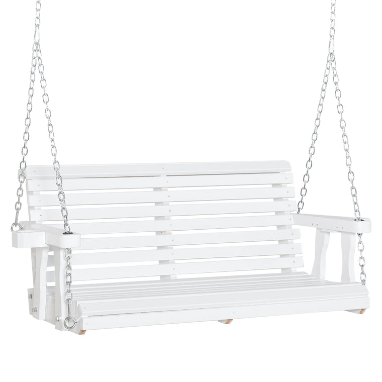 2-Seater Wooden Porch Swing with Cup Holder & Chains