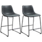 Counter Height Bar Stools Set of 2, Vintage PU Leather Bar Chairs, Kitchen Stool with Footrest, Black