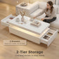 LED Coffee Table with Storage, 2-Tier Modern Center Table with 2 Drawers for Living Room, High Gloss White